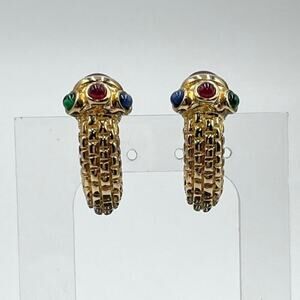 Ivana Trump Vintge Classic Jewel Colored Cabochons Clip On Earrings‎